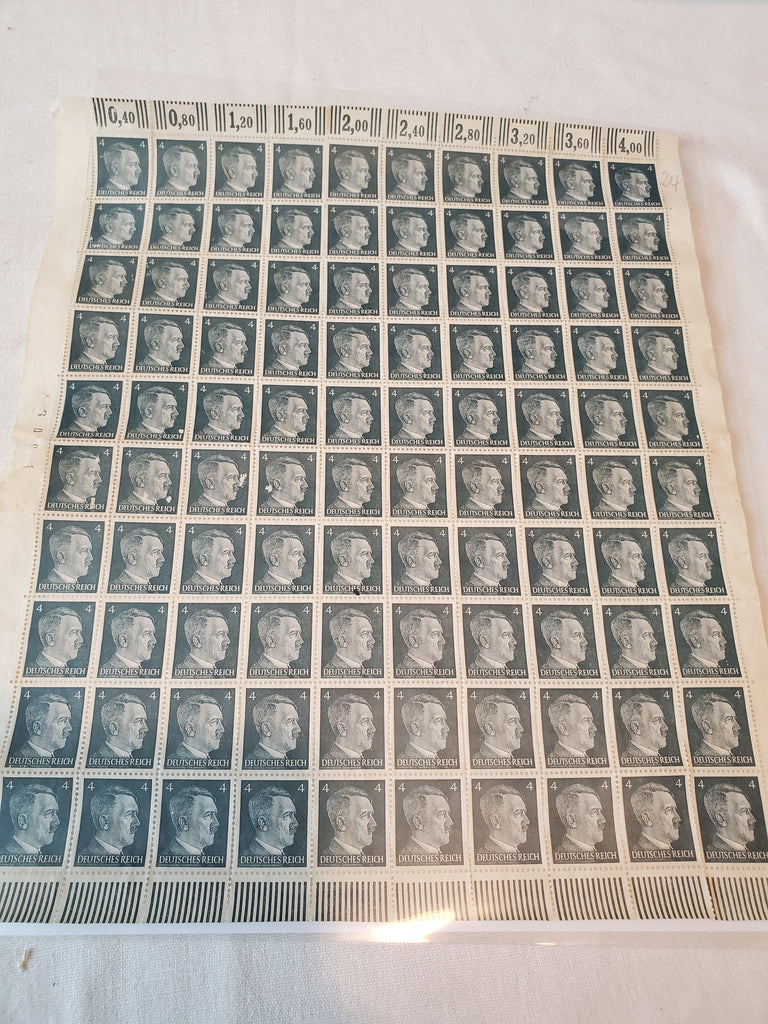 Sheet of 100 Hitler Stamps 1942 Scott 508, Mi 783, Germany
