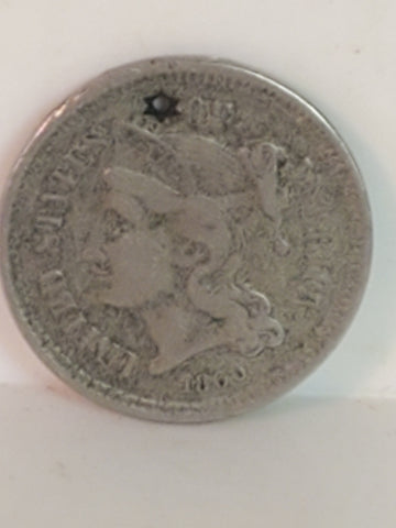 1866 US 3 cent nickel with star hole