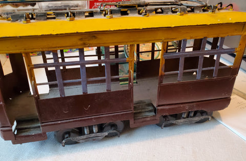 Russian toy cable, Trolley Car, stamped Steel, 12.5"