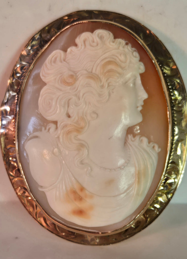 Victorian 10k Gold Shell Cameo Brooch Pendant 2 1/4" x 1 3/4" 17 g.