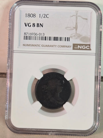 1808 US draped bust 1/2 half Cent NGC VG 8 BN coin