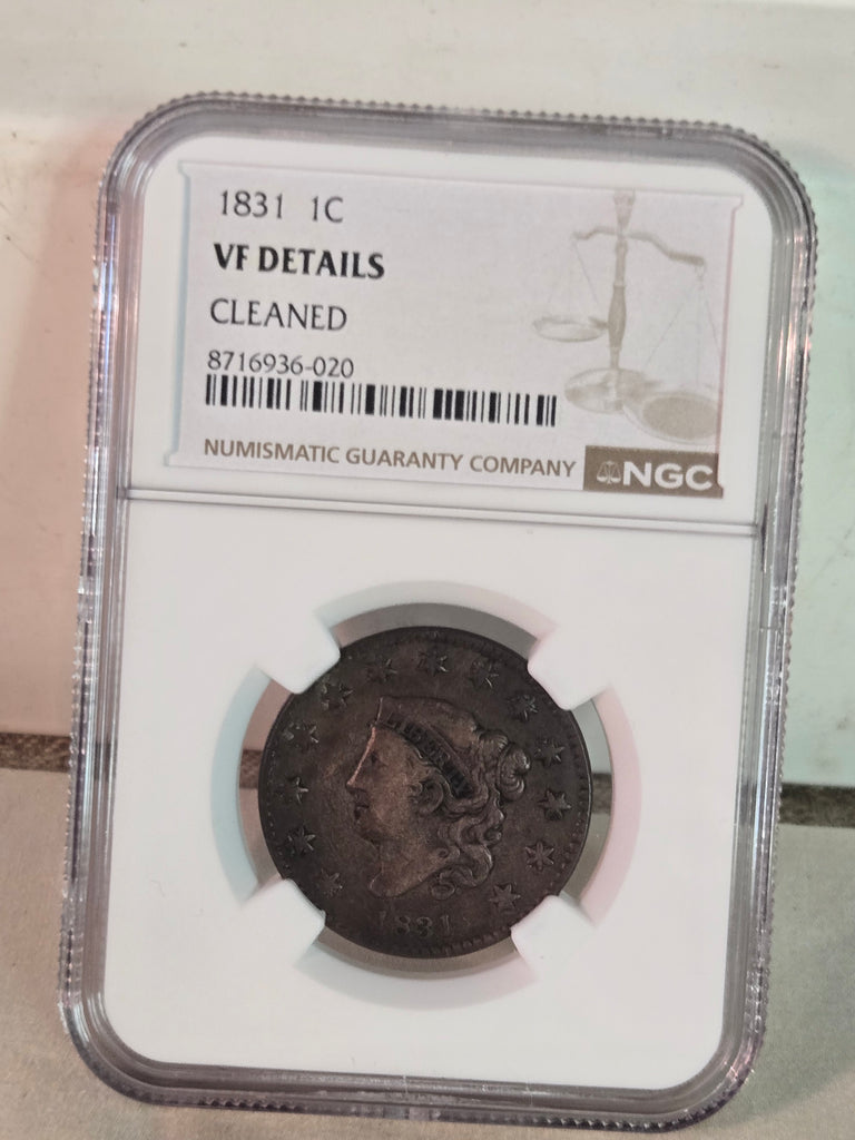 US 1831 Coronet Head Large Cent NGC VF details, cleaned coin