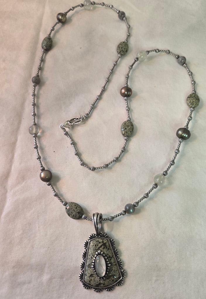 Carolyn Pollack Relios Jasper Sterling Silver Necklace 34" long, 59g.