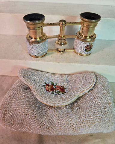 Mignon 2.5x beaded opera glasses in Hasi Hato purse Japan