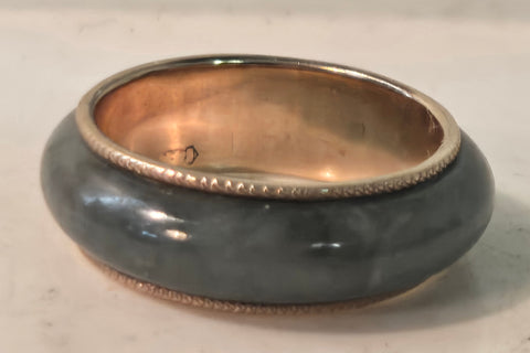 Green Jade 14k gold Eternity Ring, translucent Nephrite size 7.25