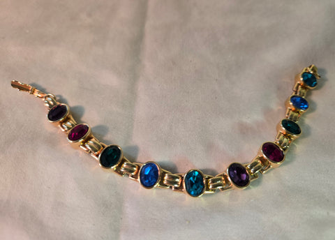 Swarovski SWAN signed Multi color gold tone 7" Bracelet