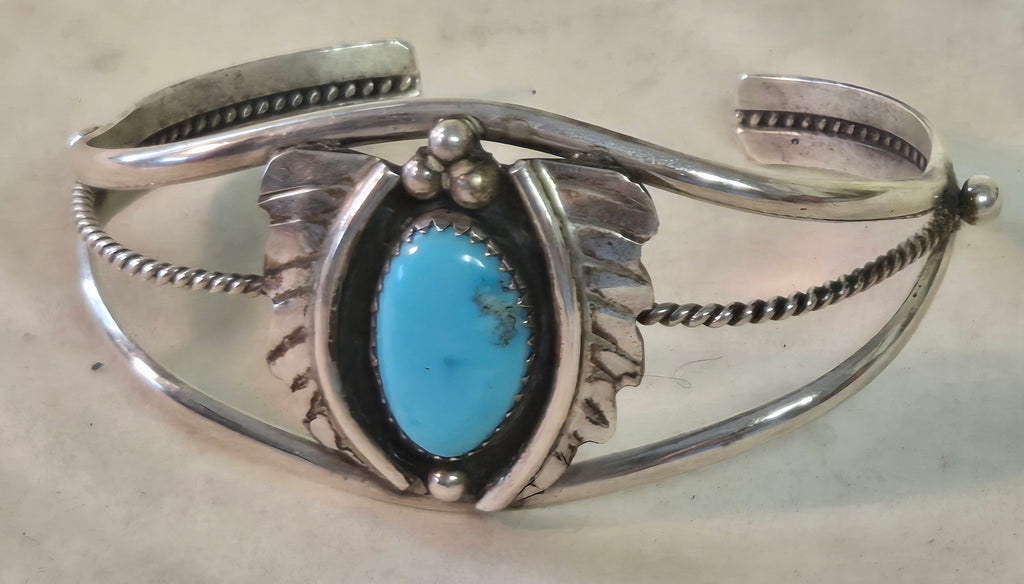 Native American Cuff Bracelet Signed W. C. Sterling silver & Turquoise