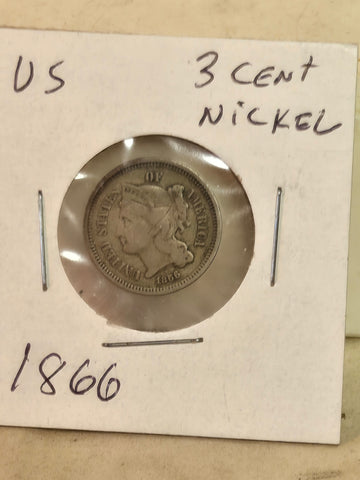 1866 United States 3 three cent Nickel