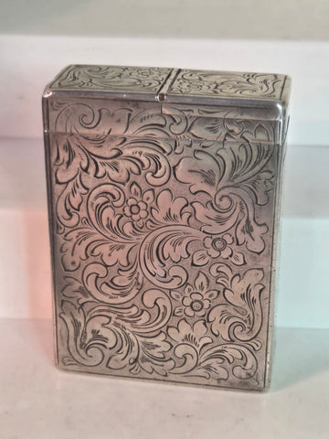 Victorian Sterling Silver Cigarette case, Box engraved Florentine scroll 129g.