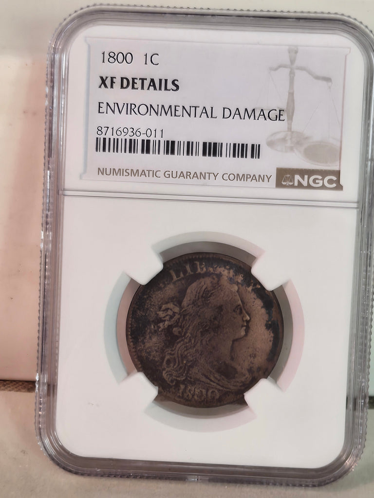 1800 Draped Bust US Large 1 one Cent NGC XF details, coin damage