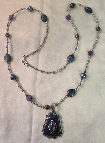 Carolyn Pollack Amethyst Sodalite Sterling Silver Necklace w/Pendant