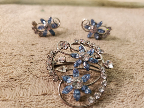 Carl Art 1940s brooch and earrings sterling silver set