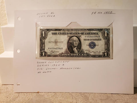 1935-A U.S. Silver Certificate one dollar bill blue seal FR1408 189 Rev A