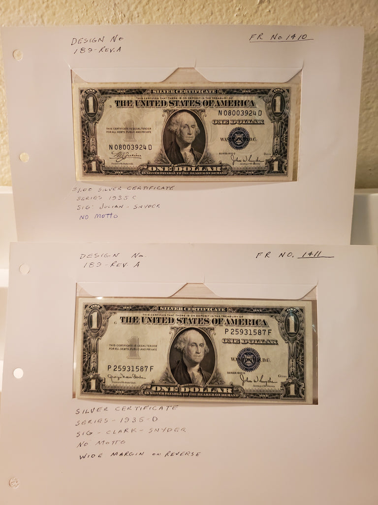 1935-C & D U.S. Silver certificates No Motto one dollar bills FR 1410 & 1411