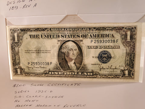 1935-D U.S. one dollar Silver Certificate FR 1411