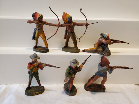 Set of 6 Elastolin Duro Cowboys amd Indians