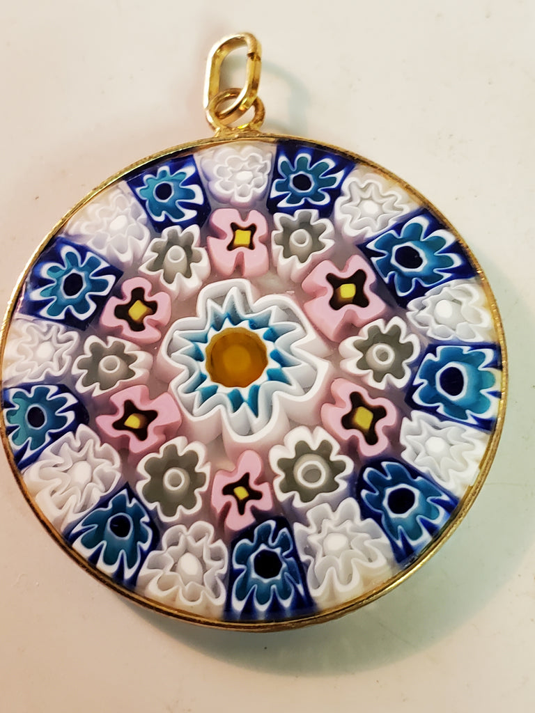 Murano caned Milleflori glass 14k pendant, Venezia