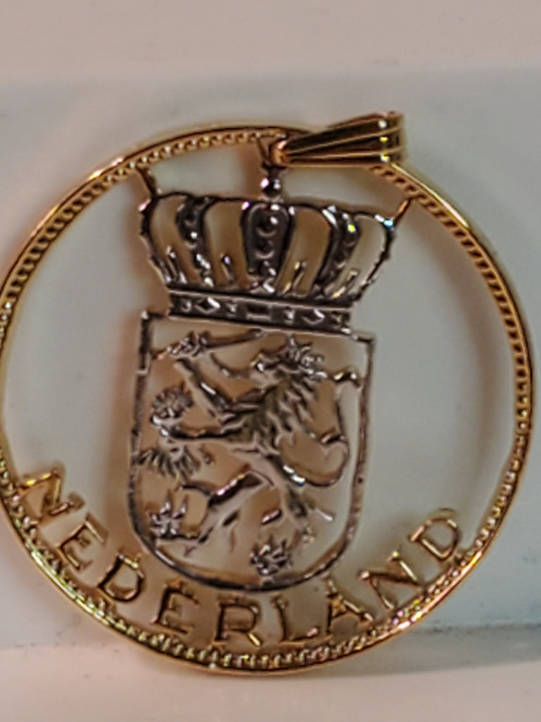 Netherlands Ant. Two 1/2 Gulden Cut Out Coin Pendant