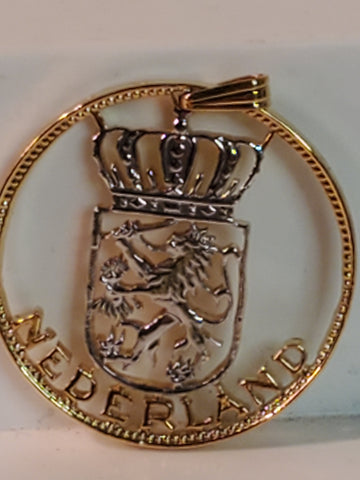 Netherlands Ant. Two 1/2 Gulden Cut Out Coin Pendant