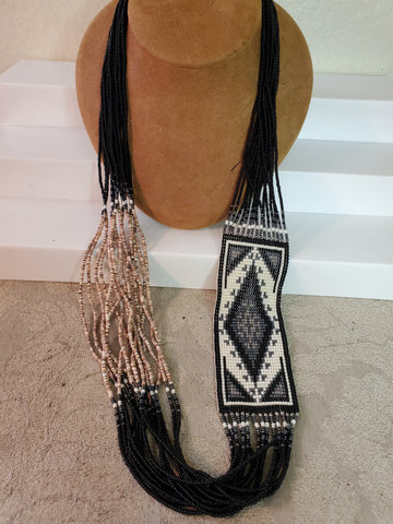 Janicelynn Hunter Navajo voluta bead & rug design necklace, sterling silver