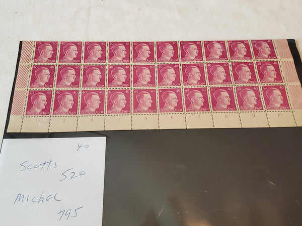 WWII Hitler stamps full sheet of 100 Scott 520 Michel 795 Germany