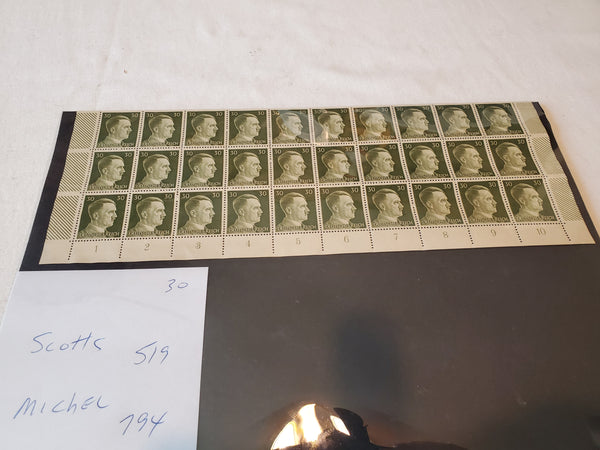 Sheet of 100 Hitler stamps Scott 519, Mi 794, Germany WWII 1942