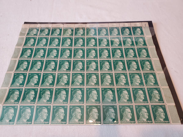 WWII Adolf Hitler stamps sheet of 100 Scott 529, Mi A797, Germany 1942