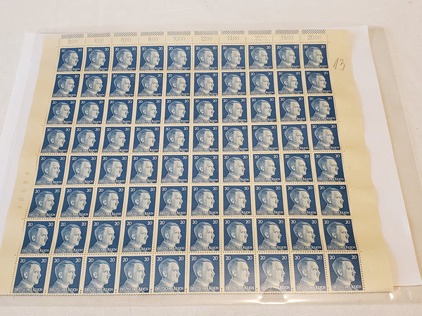Hitler Stamps sheet of 100 Scott 516, Mi 791, Germany 1942