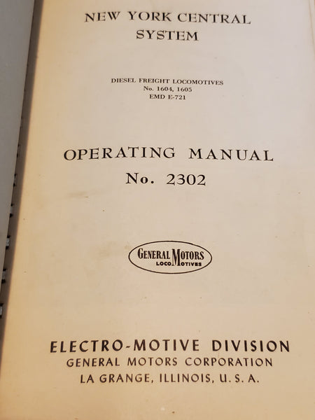 EMD Operating Manual 2302 Diesel Locomotives New York Central 1946