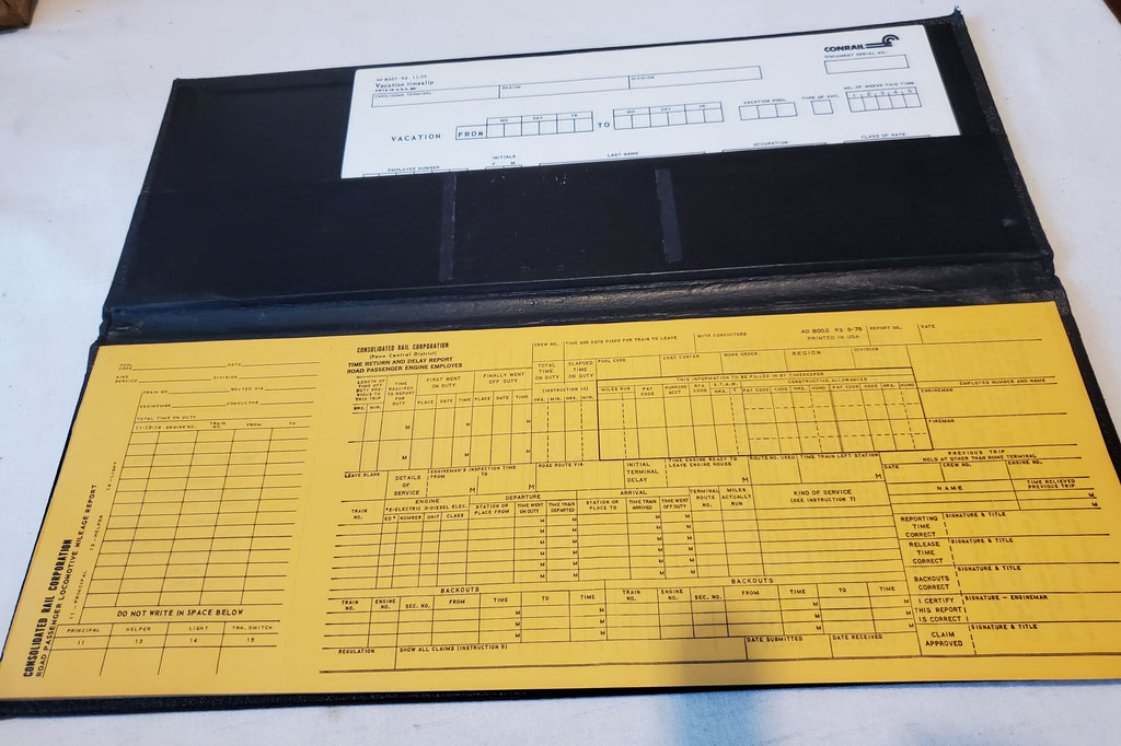 Conrail passenger Locomotive Mileage Report & Vacation Timeslip in 1776-1976 folder