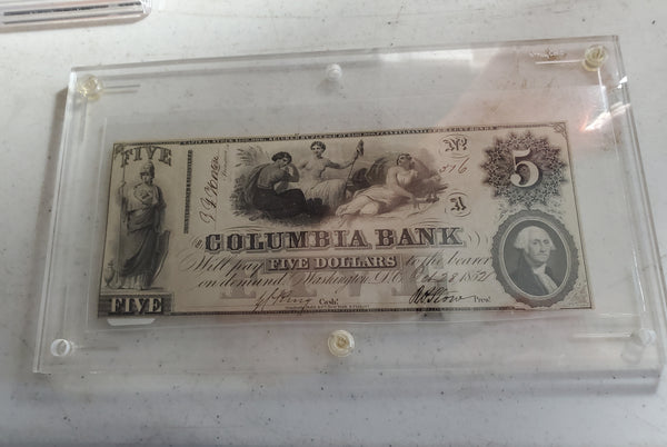1852 Columbia Bank note $5 Dollar Washington DC