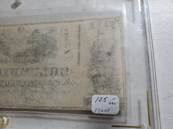 1852 Columbia Bank note $5 Dollar Washington DC
