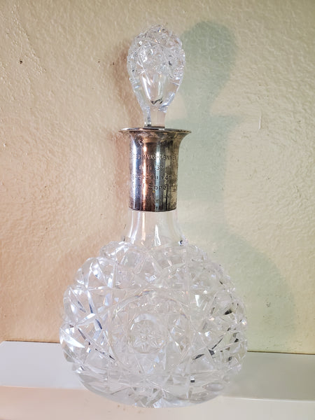 German 800 silver cut crystal decanter c.1932, horse race award