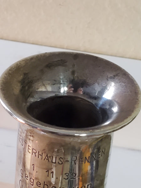 German 800 silver cut crystal decanter c.1932, horse race award