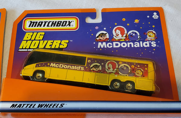3 Matchbox Big Movers, Coca-Cola Kelloggs & McDonald's 1:64 die cast, New NBRP c.1999