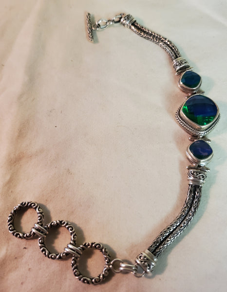 Sterling Silver Bracelet signed Sarda 925 Blue stones