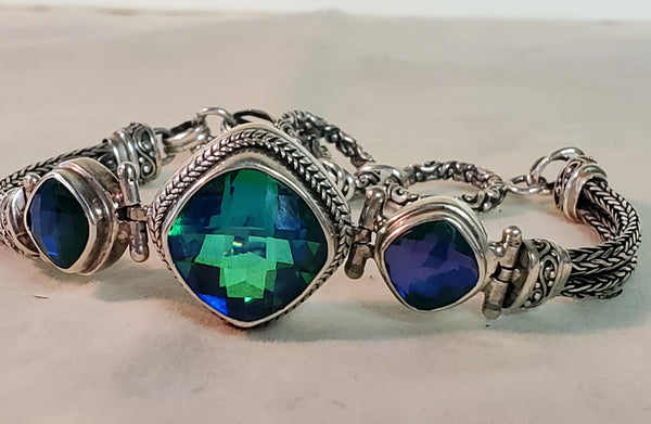 Sterling Silver Bracelet signed Sarda 925 Blue stones