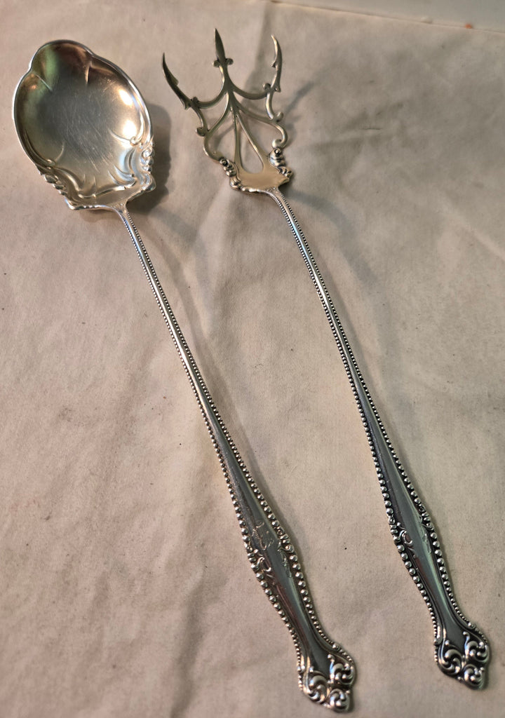 Towle Canterbury 1893 Lettuce Fork & Spoon set, Sterling Silver No Mono, 9"