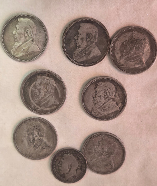 Lot of 7 South Africa 6 Pence coins, all 1895, .925 silver