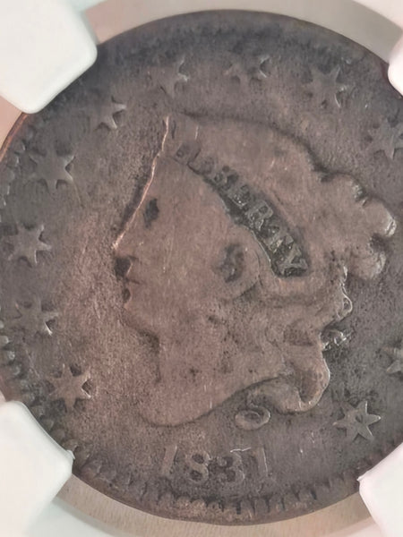 US Coronet Head 1831 Large Cent NGC VG details, cleaned coin