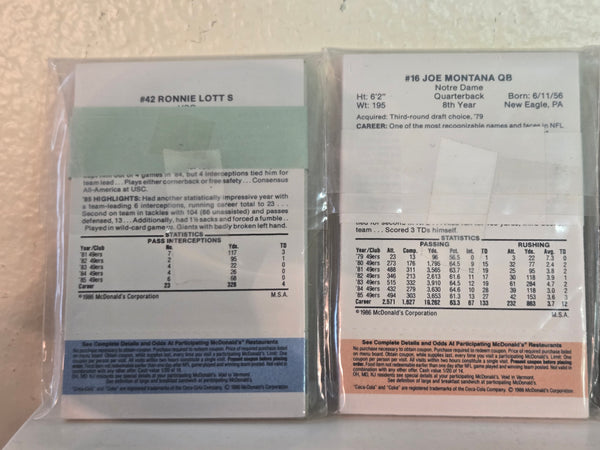 1986 McDonald's cards Jerry Rice, 4 unopened packs of 24, all 4 colors