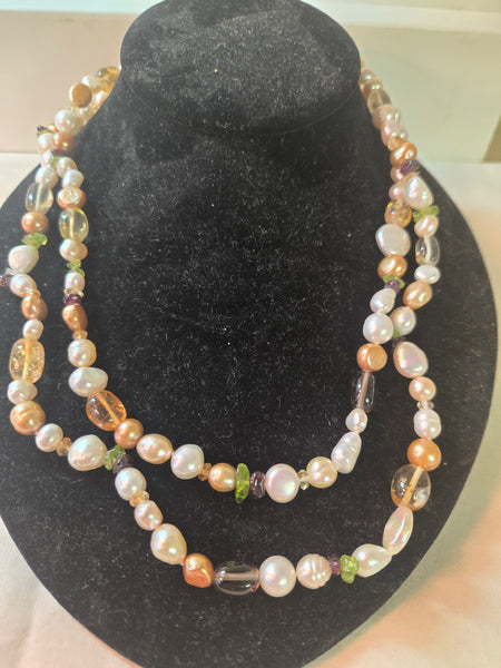 Honora Gold & white Keshi Cultured pearl 38" necklace, sterling clasp New in Box