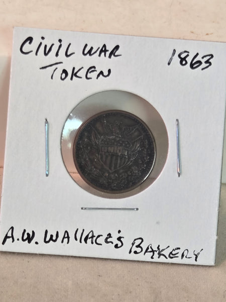 1863 Civil War Token A.W. Wallace's Bakery coin