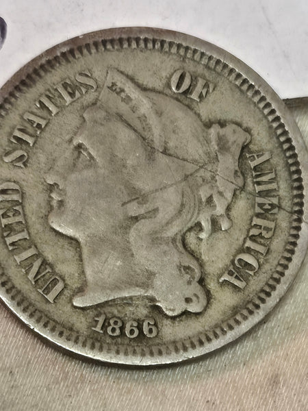 1866 United States 3 three cent Nickel