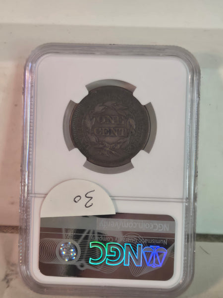 1851 US Braided Hair Large Cent coin 1c NGC VF details cleaned