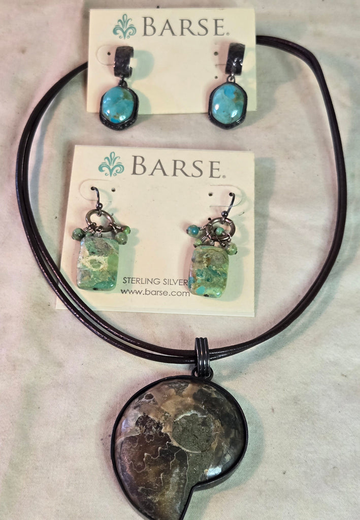 Barse Nautilus Necklace & 2 pairs of Earrings, Sterling Silver Turquoise