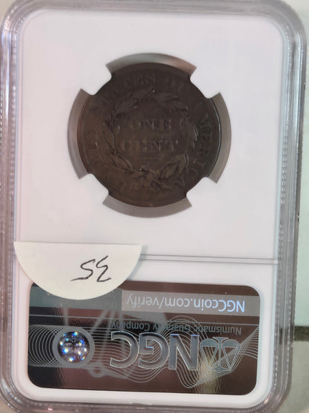 1835 US Coronet Head  Large Cent coin NGC VG Details cleaned