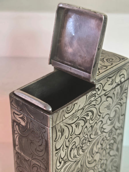 Victorian Sterling Silver Cigarette case, Box engraved Florentine scroll 129g.