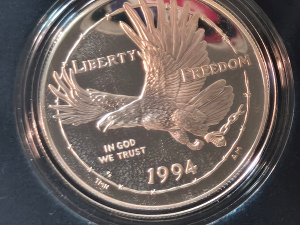 US Mint 1994 Veterans Commemorative 3 coin Silver Dollar Proof set, POW, Vietnam, Women in military w/COA