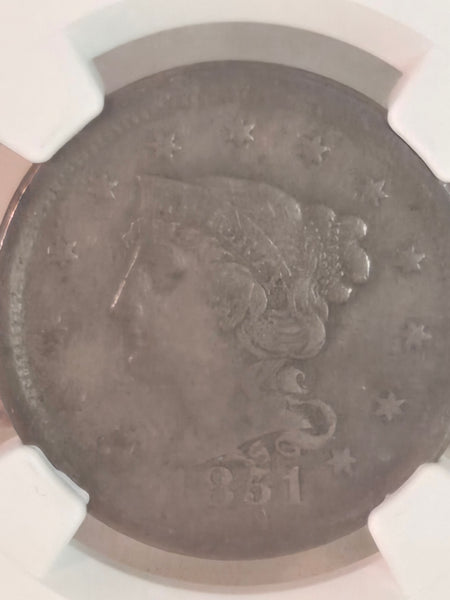 1851 US Braided Hair Large Cent coin NGC VF details Environmental damage